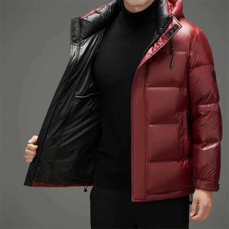 YEAE Winter Thick Warm Down Jacket Men\'s Shiny Wash-free Jacket New Winter Wear Hooded Short Clothes