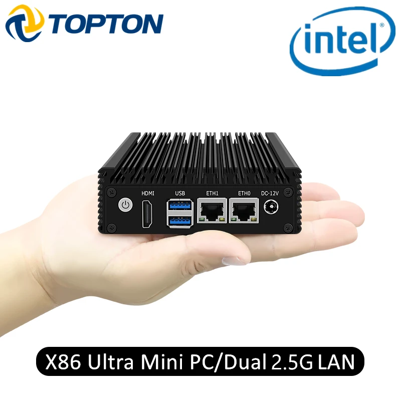 Topton X86 2x i226-V 2.5G Nics Fanless Mini PC J4125 J4105 Quad Core Industrial Soft Router Firewall Computer PC NVMe 2xUSB3.0