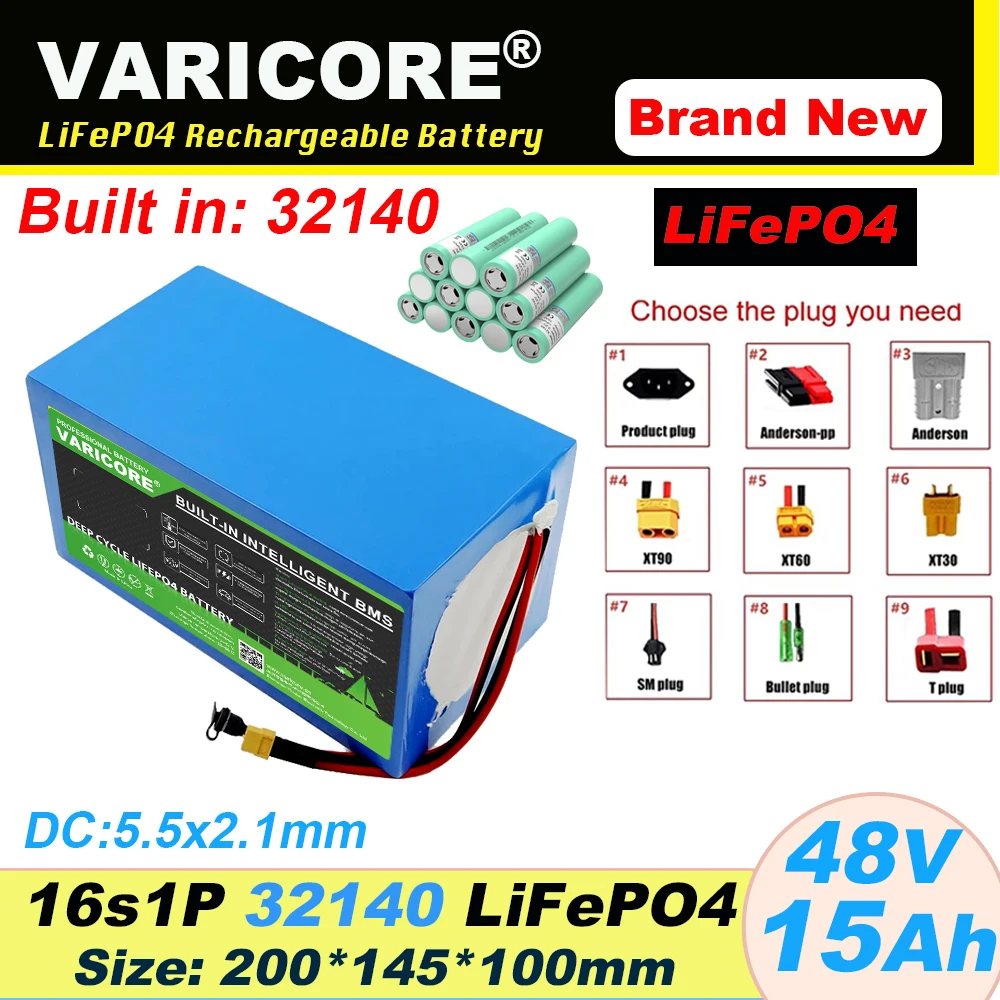

48V 15Ah 32140 LiFePO4 battery pack Grade A 32140 16S1P 2000W 5C High Power&High capacity51.2V/58.4V E-tool motorcycle scooter