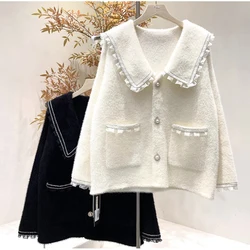 Sailor Collar Women Cardigans Solid Ruffles Autumn Winter Thick Sweaters Sweet Vintage Korean Fashion Chaqueta Mujer