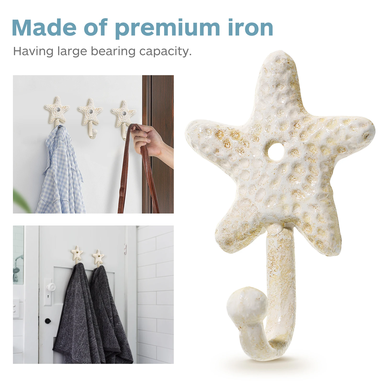 

3 pcs Hooks Iron Wall Hooks for Coats Hats Towels Ocean Themed Hangers Bathroom Kitchen Bedroom Storage