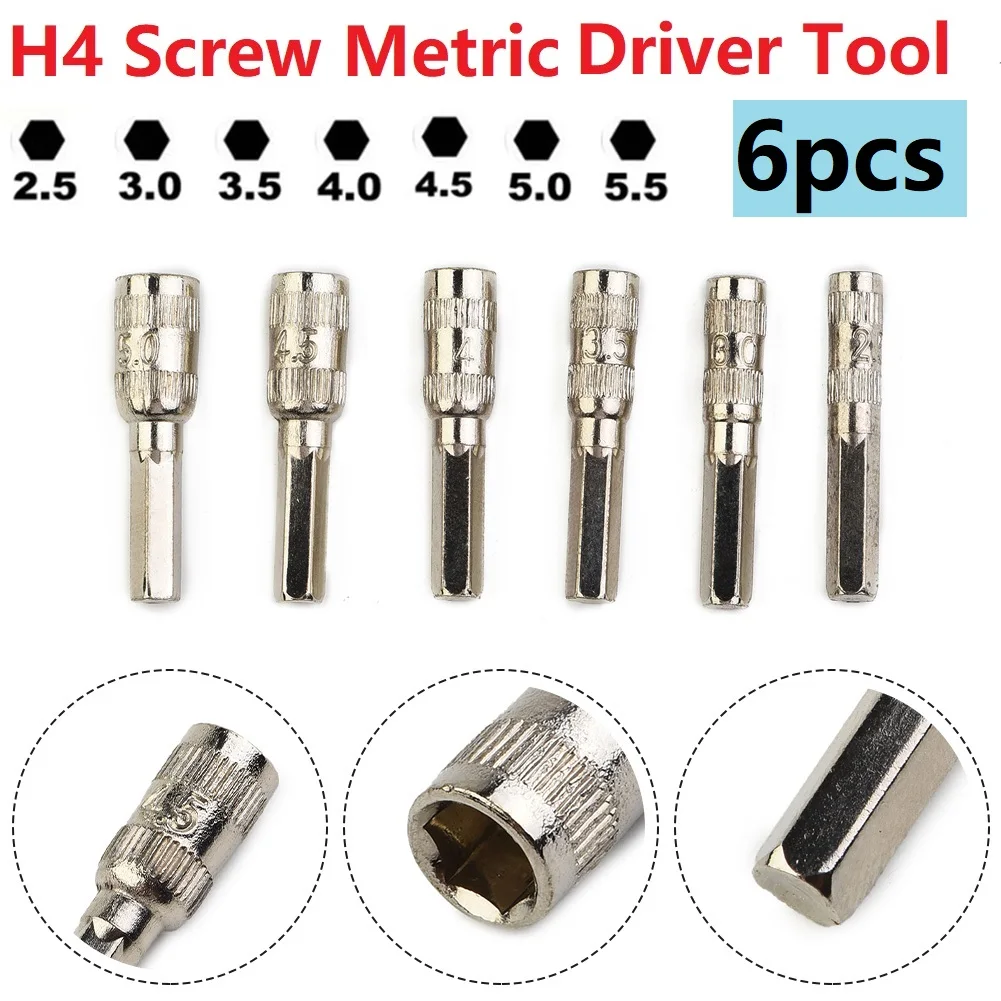 6pcs/set H4 Hex Shank Driver 6 Point Hex Socket Mutifunction Silver Metal Hand Tool For Car Repairing For Tightening Nuts