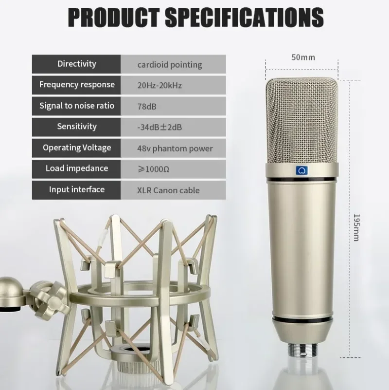 RAYHAYES U87 Kondensatormikrofon, professionelles Studiomikrofon mit Nierencharakteristik für Podcasting, Streaming, Heimstudio-Aufnahmeausrüstung