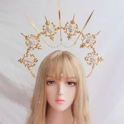 Cosplay Girl Gothic Goddess Headband Women Headpiece Halo Crown Vintage Metal Headwear Halloween Carnival Party Costume Props