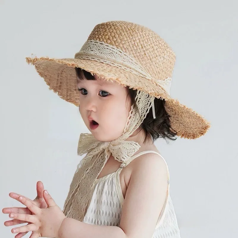 Sommerlicher dünner Raffia-Strohhut für Babymädchen, atmungsaktiver UV-Schutz, Outdoor-Strand-Sonnenhut – Detail 4