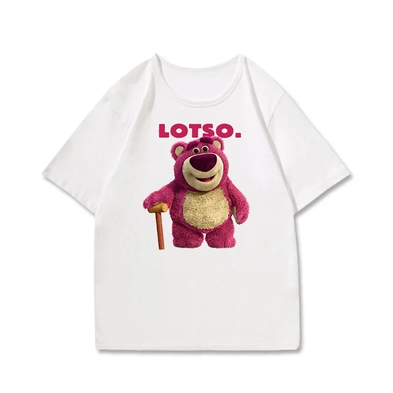 

Cute Strawberry Bear Women's T-shirt Disney Cartoon Printing T-shirt Korean Loose Breathable Comfortable Cotton T-shirt Tops