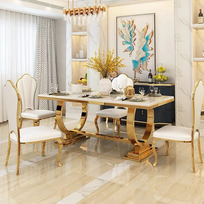 Mesa De Jantar De Aço E Cadeiras, Mobília Home Moderna, Casamento Barato, 4 Assentos 6 Assentos 8 Assentos