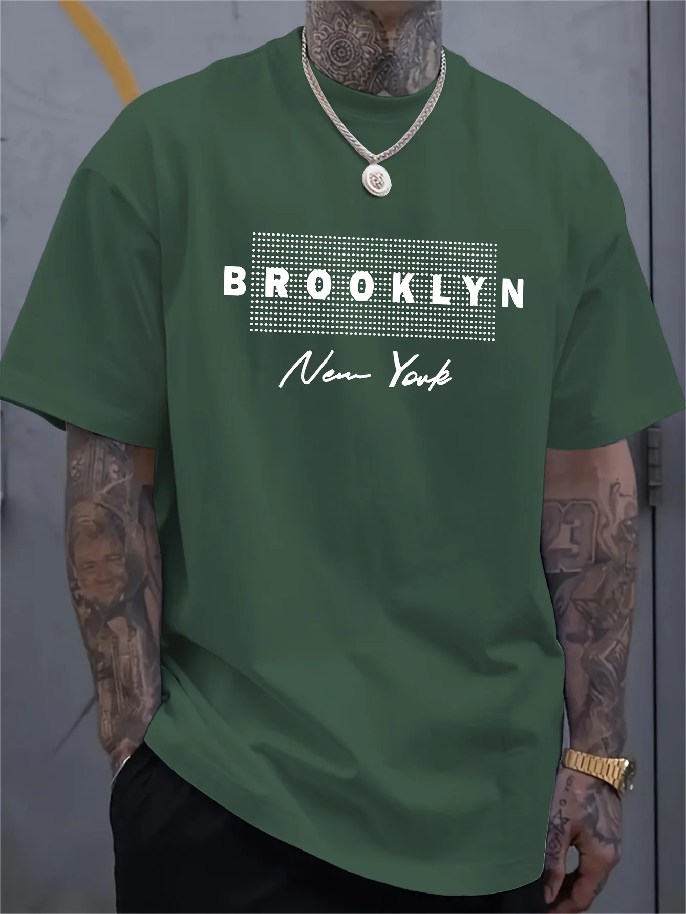 Men's 100% Cotton Summer Loose Fit Large Los Angeles Graphic Printed Slim Fit Casual Sports Round Neck Short Sleeved T-shirt Top image 3