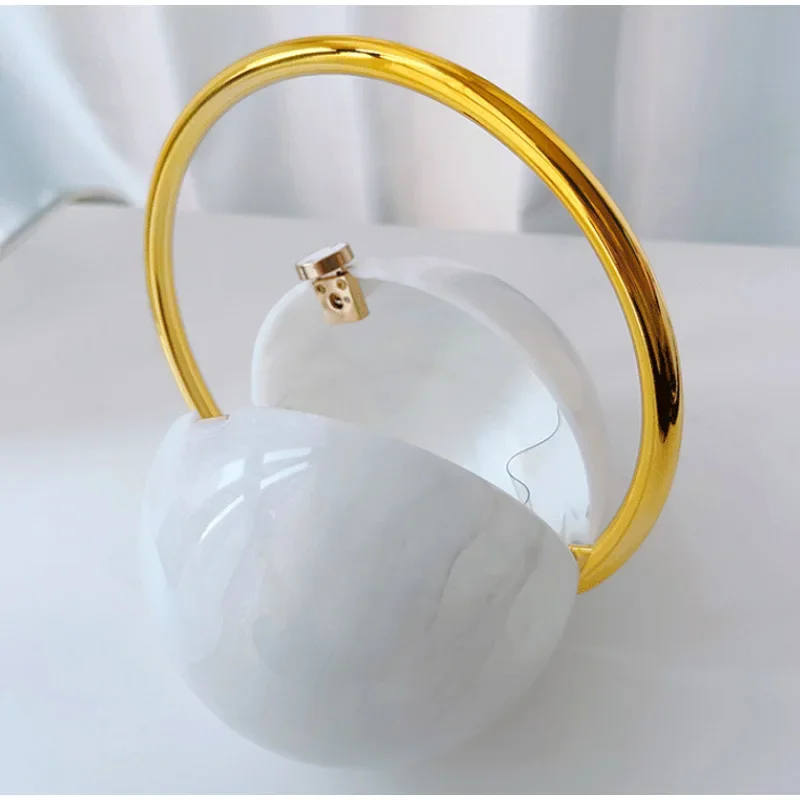 Sphärische Abend-elegante Clutch-Geldbörse, Designer-High-End-Handtasche mit Galvanikgriff und Marmormuster, Damen-Tragetasche mit Kugel – Detail 5
