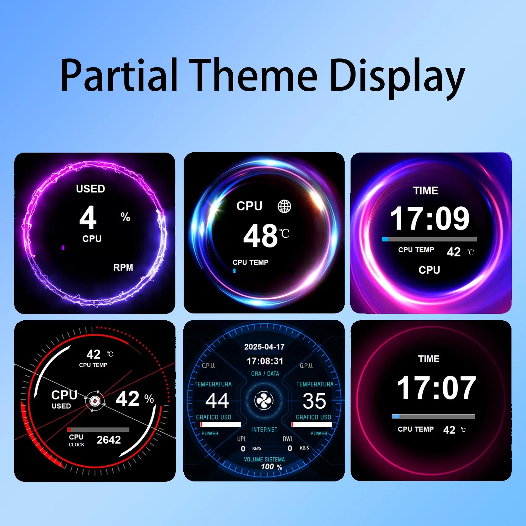 Monitor de caja de PC blanco de 2,1 pulgadas 480x480 Monitor de puerto USB de temperatura de CPU GPU con tema incorporado