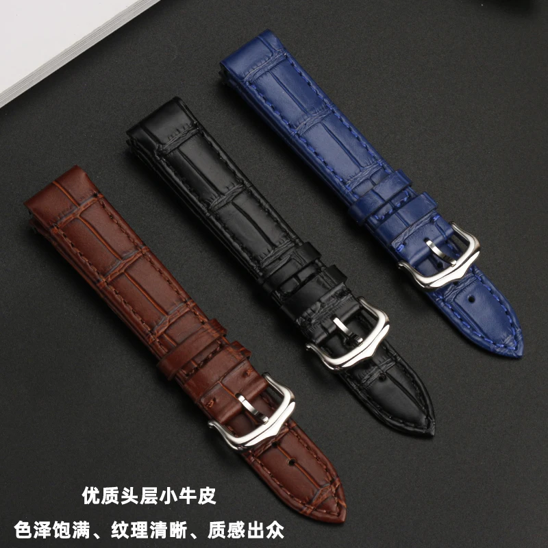 حزام جلدي سريع التحرير 15.5 ملم 17.5 ملم لكارتييه سانتوس دومونت - حزام ساعة من جلد البقر الأصلي للنساء، (أسود/أزرق/بني) #2