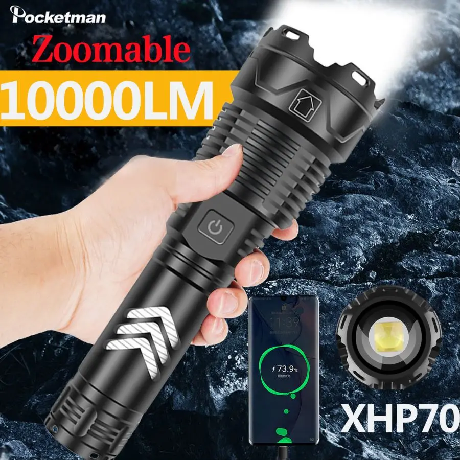 

Most Powerful LED Flashlight Aluminium Alloy 5 Lighting Modes Type-C USB Rechargeable Flashlights Waterproof Zoom Torch