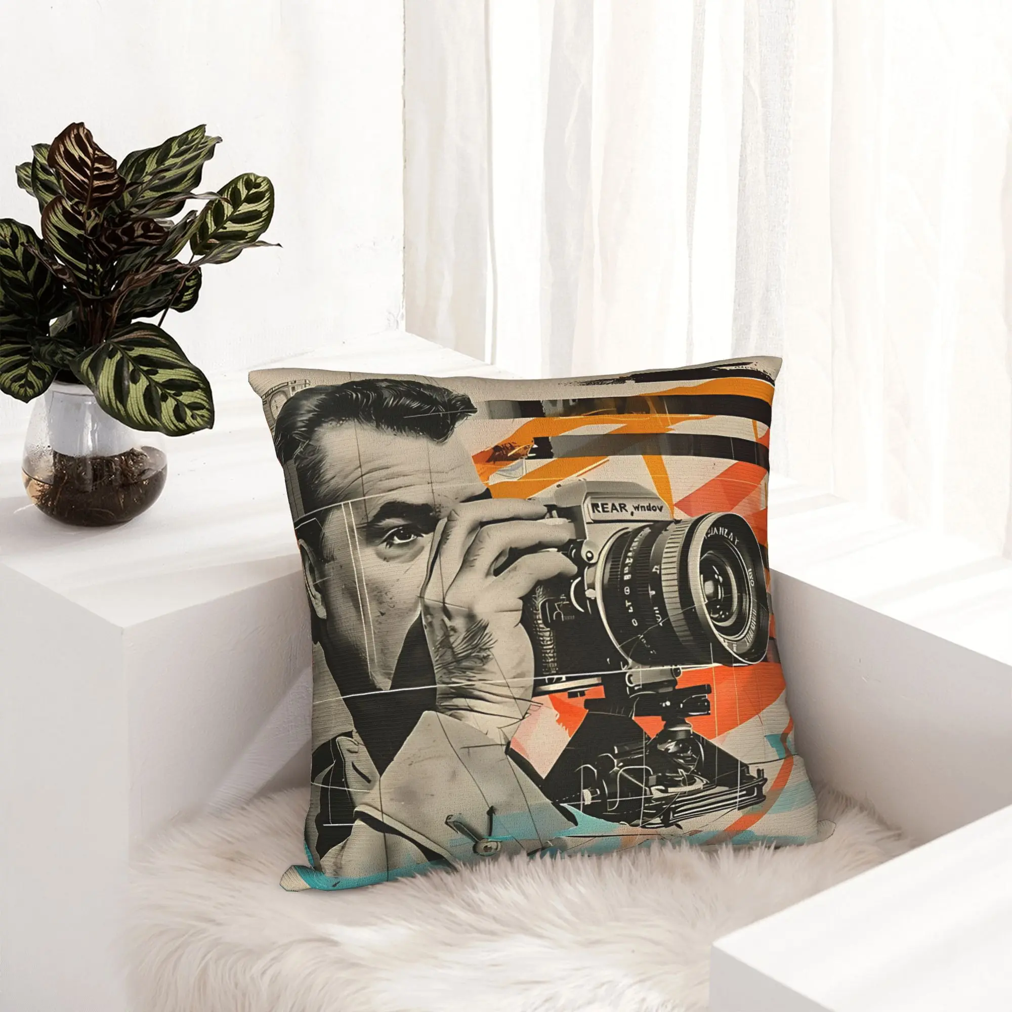 1pc Pop Art Camera Pillow Cover, Polyester 2D Double-Sided Print, Retro Photographer Collage Design, Urban Artistic Home Accent