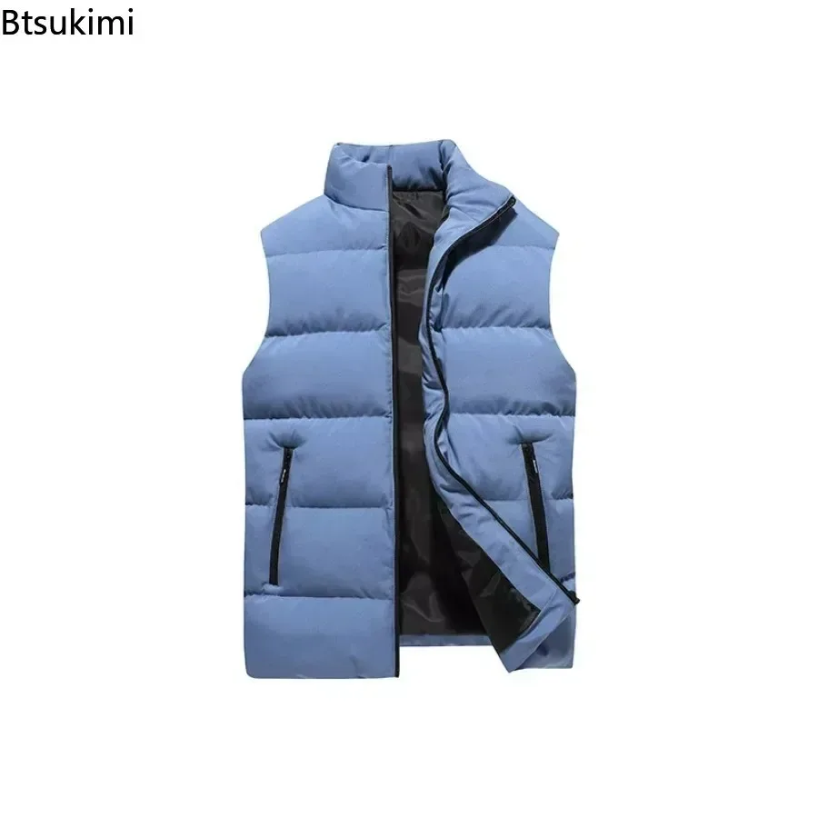 New Men's Winter Warm Cotton-padded Vest Jacket Fashion Stand Collar Thicken Waistcoat Zip Sleeveless Jacket Men's Outdoor Vest