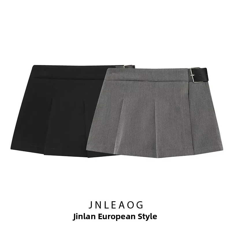 

Faionable Wide Pleat Belted Skirt Pants Women's Clothing Autumn New Sle Versatile Stand Fit A-Line Skirt Polyester