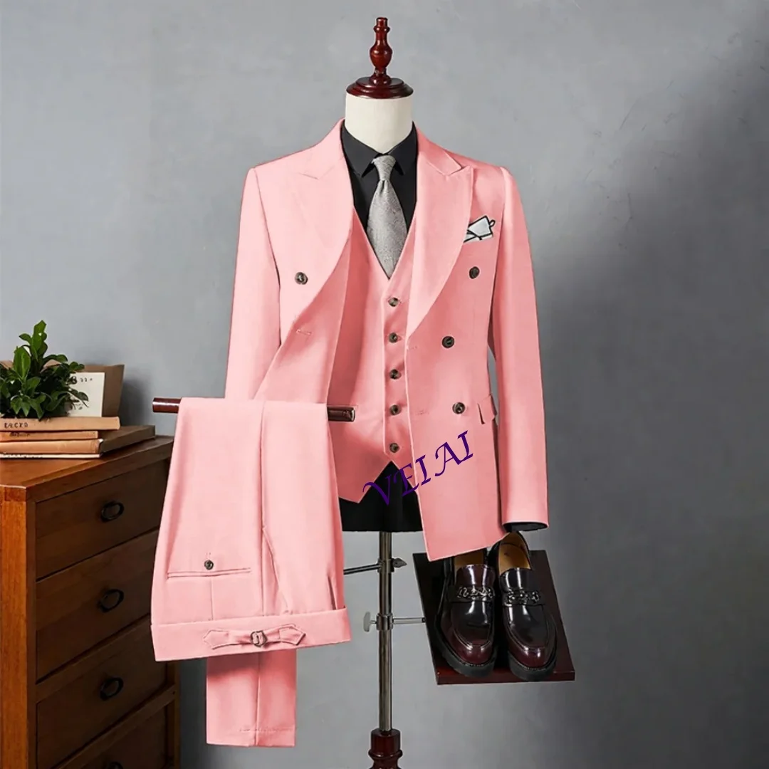 

Настраиваемый мужской белый костюм-тройка Terno с кремовым лацканом, куртка, брюки, жилет, комплект с регулировкой пряжки на груди