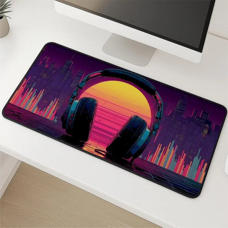 

Neon Headphone-style Desk Mat, Cute Kawaii Desktop Decoration, Artistic Style Deskmat, Perfect Gift for Friends Kawaii Desk Pad
