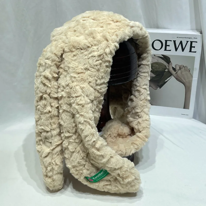 Cappello coreano carino peluche orecchie lunghe coniglio sciarpa calda berretto orecchio integrato ciclismo invernale cappelli bomber ispessiti