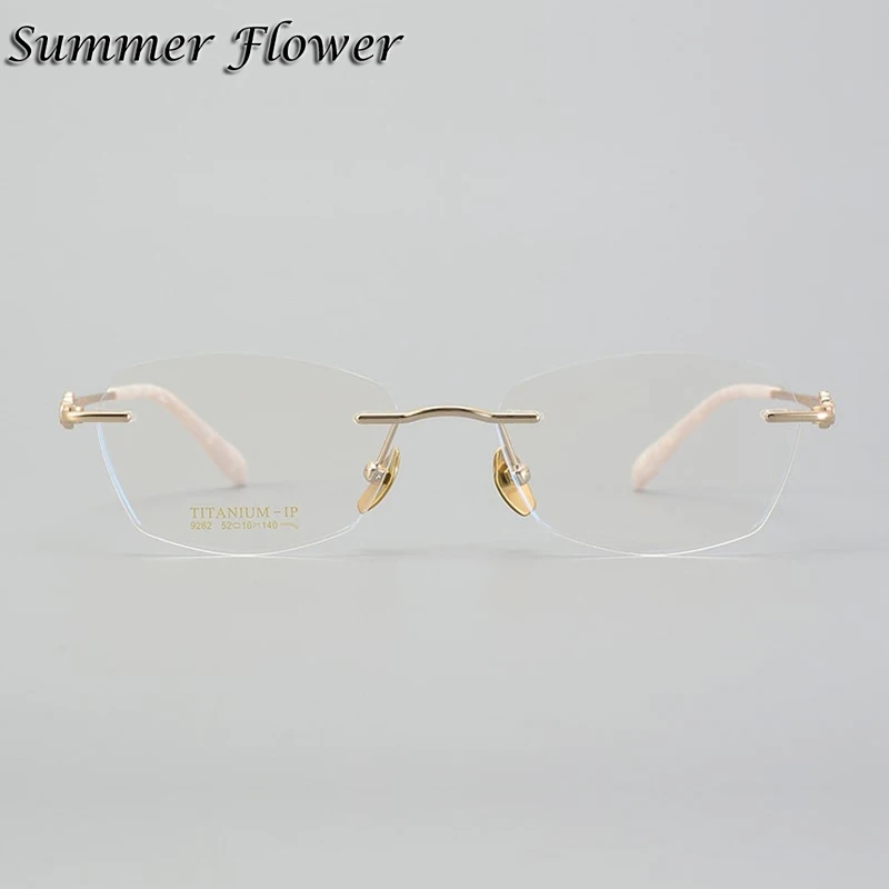 Women Rimless Eyeglasses Pure Titanium Fashion Design Light Elegant Prescription Glasses Lady Optical Frameless Gafas