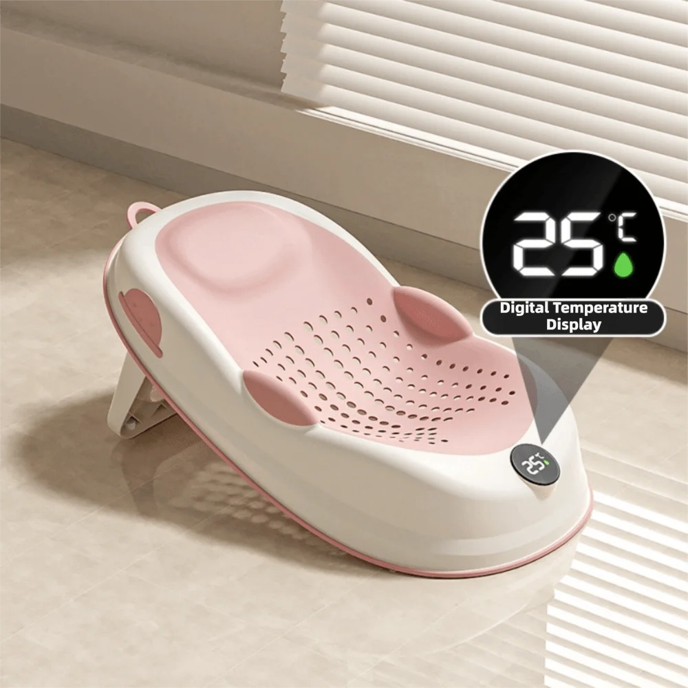 

Безопасная подставка для ванной с датчиком температуры, сетчатый материал, простая в использовании, портативная, для ухода за младенцами