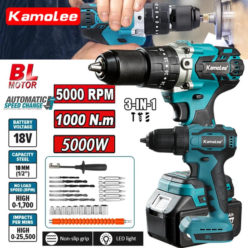 

Kamolee 13MM/10MM Brushless Electric Impact Drill For Ice Breaking Cordless Screwdriver Lithium Battery Charging Hand Drll