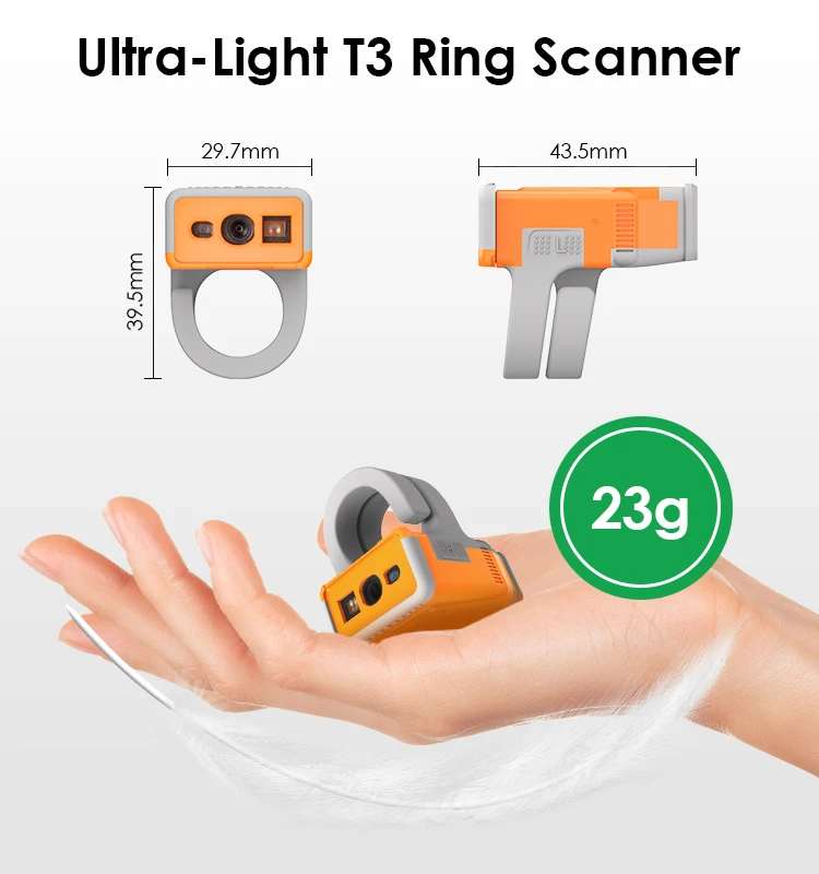 Effon T3 23g superleichter QR-Code 2D tragbarer Ring-Barcode-Scanner Mini tragbarer Android Wireless BT Finger-Barcode-Scanner