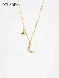 DPLAOPA 925 Sterling Silver Moon CZ Charm Pendant Long Chain Necklace Fine Jewelry 2023 Wedding Crystal Jewels