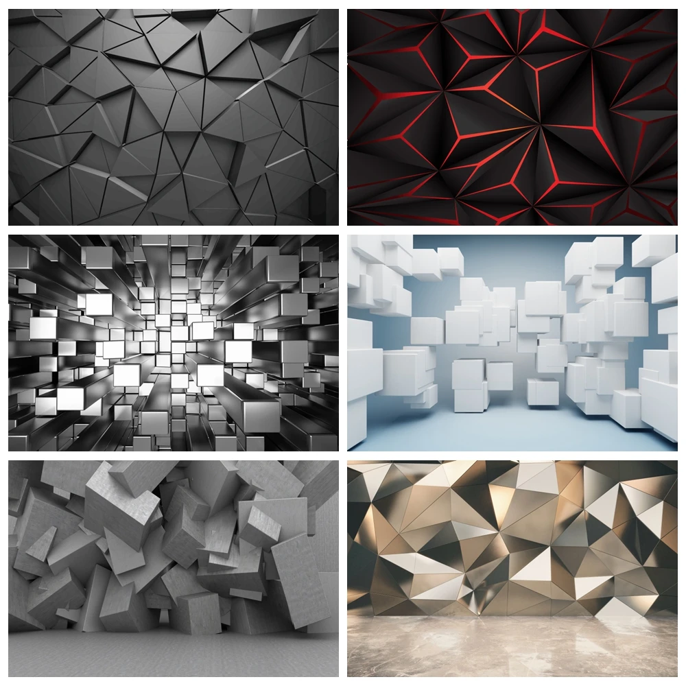 3D Brick Wall Cube Box Backdrop Unique Abstract Pattern Geometrical Room Decor Photobooth Photography Background Photo Studio