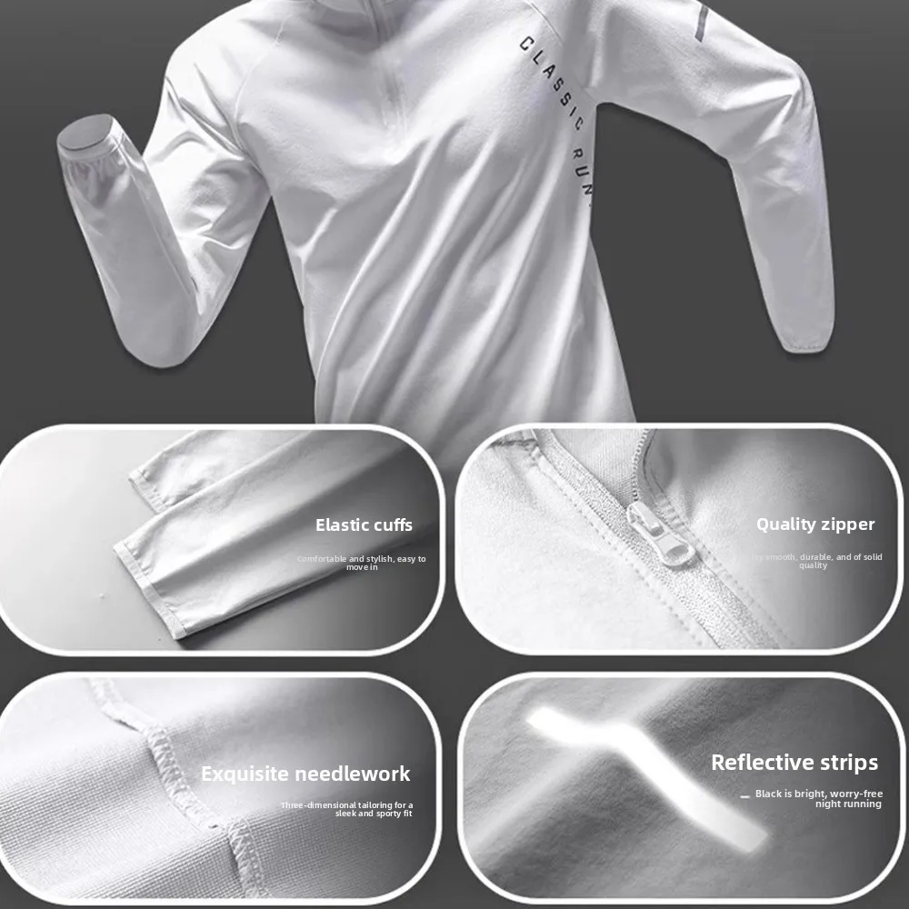 Long Sleeved Men's Fitness T-shirt Quick Dry Sportswear Sport Running Shirts with Reflective Strip Windproof Men Sport T-shirt