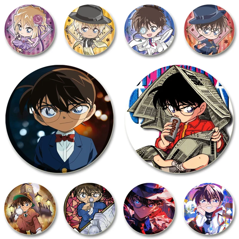 58mm Maorilan Haibara Ai Conan Hattori Heiji Badge Cartoon Anime Cute Brooch Pins for Clothes Backpack Hat Jewelry Accessories