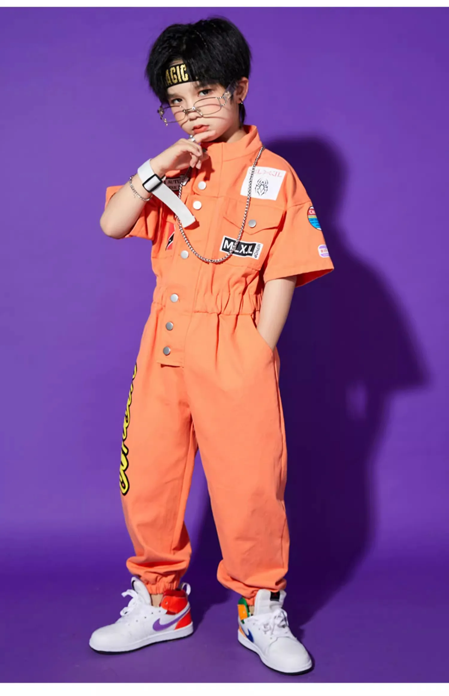 ملابس رقص الشوارع للأطفال بذلة للأولاد بدلة سباق هيب هوب بأكمام قصيرة للأطفال