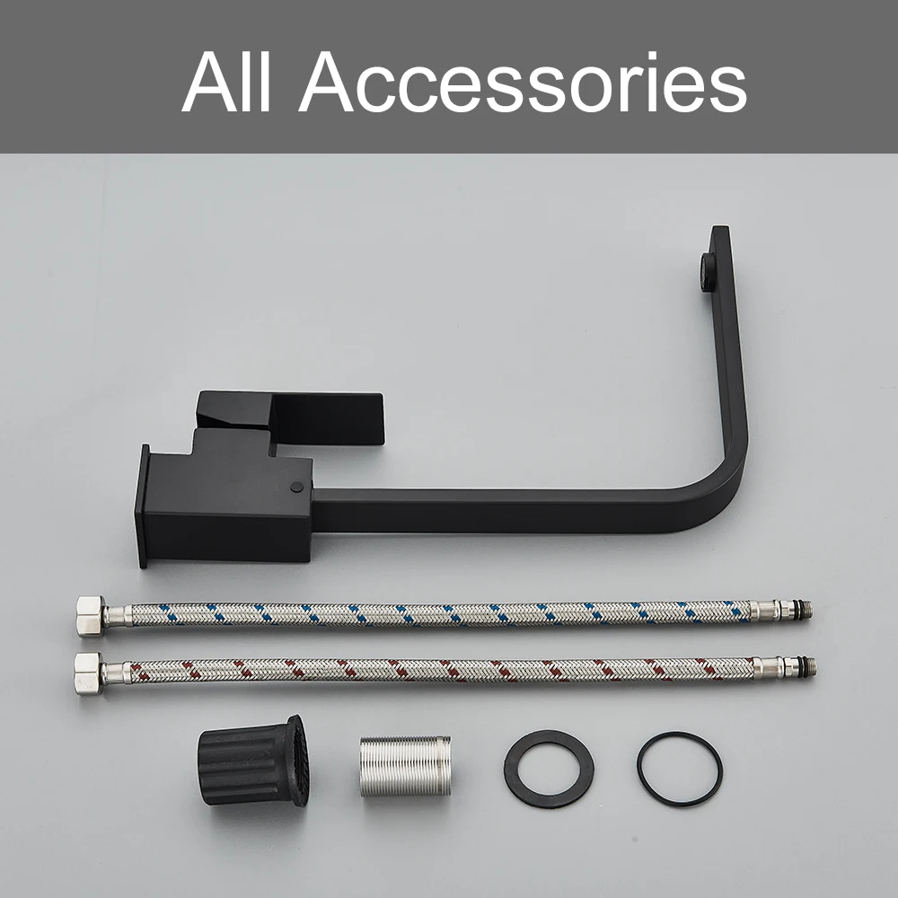 Black Square Kitchen Faucet Chorme/Gold Hot Cold Utility Kitchen Sink Tap 360 Degree Rotation Mixer Deck Mounted Water Taps