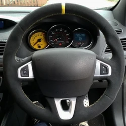 Car Steering Wheel Cover Black Genuine Leather Suede For Renault Megane 3 (Coupe) RS 2010 2011 2012 2013 2014 2015 2016