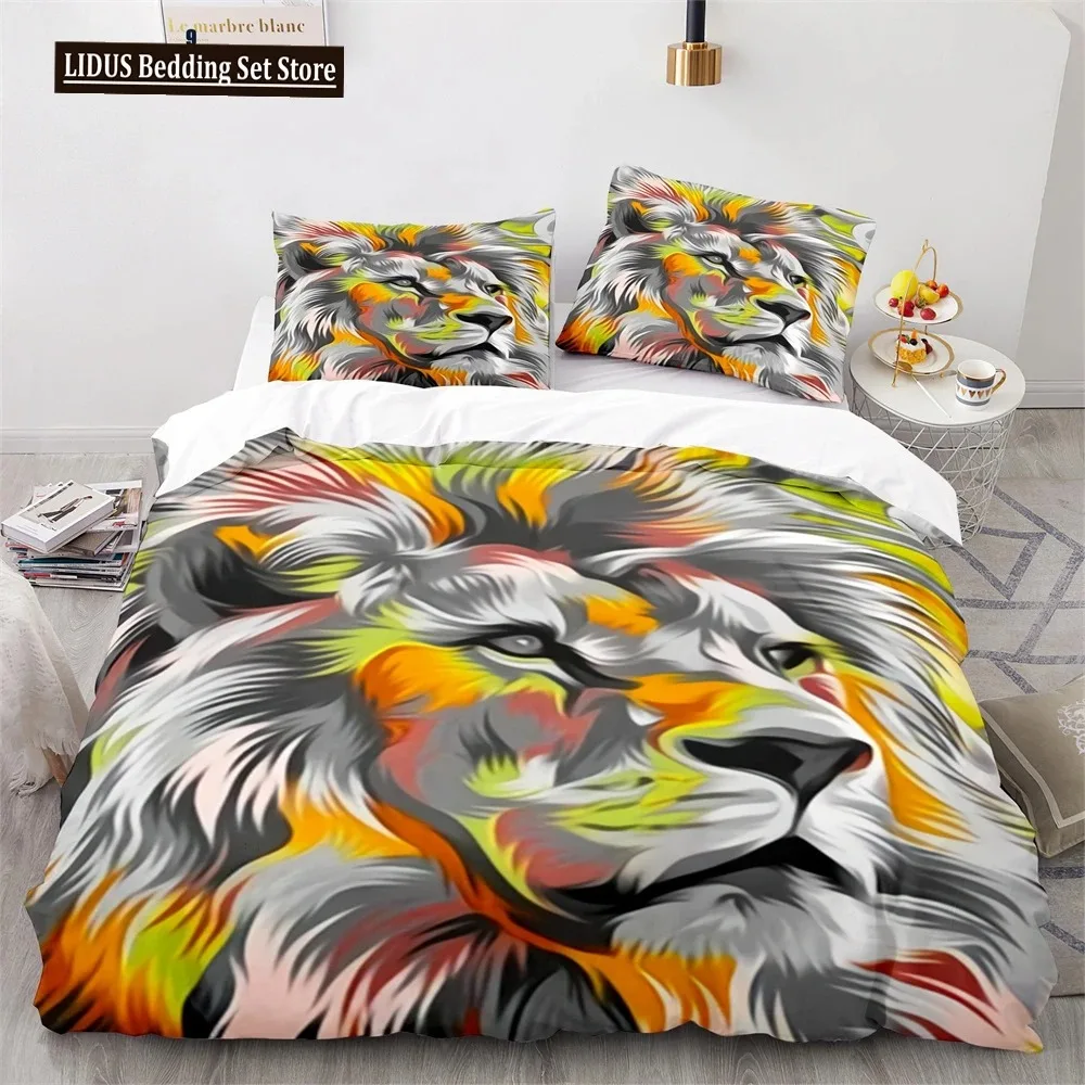 

Lion Duvet Cover Set 3D Print Wild Animals Colourful King Queen Size For Kids Teens Adults Bedding Set Polyester Comforter Cover