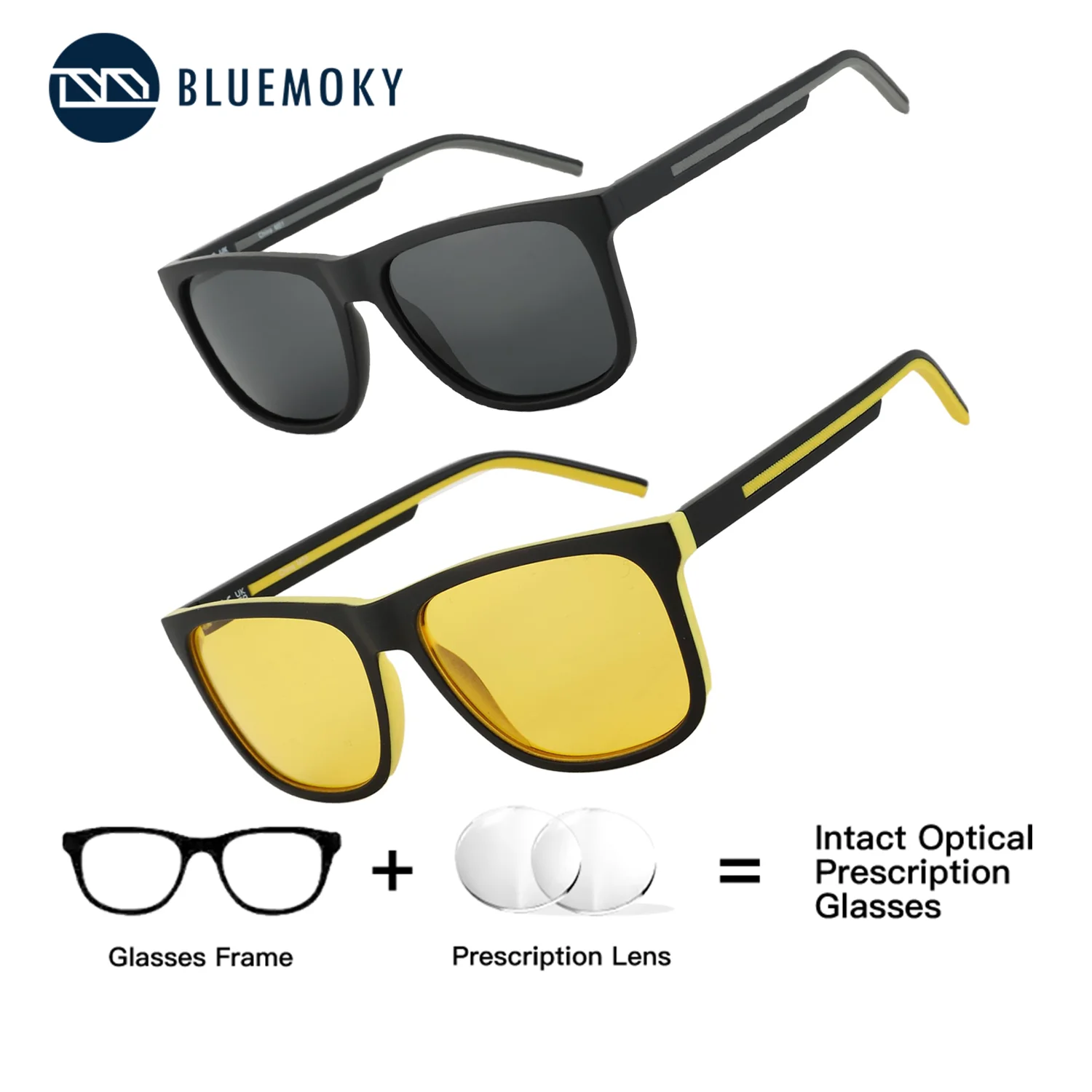

BLUEMOKY Square Polarized UV400 Prescription Sunglasses Women Men TR Myopia Multifocal Progressive Sunscreen Sun Glasses