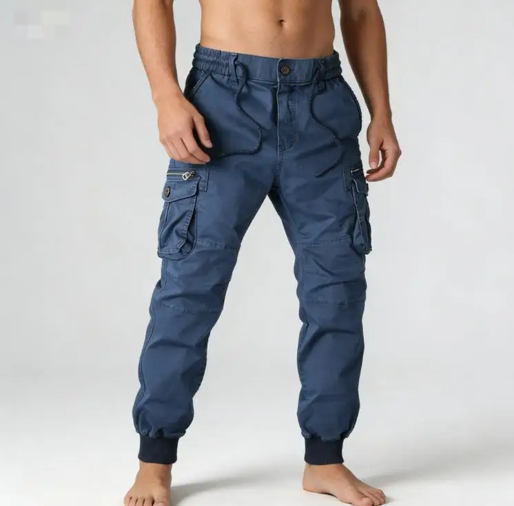 Spring and Autumn Pure Color Simple Commuting Casual Work Clothes Pocket Loose Leg Tight Pants Men