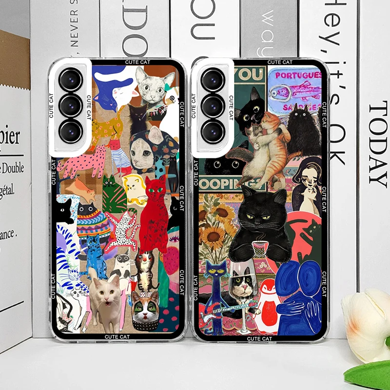 

Artistic Cartoon Cat Phone Case For Samsung Galaxy S26 S23 S24 S22 S25 Ultra Plus Cover For Galaxy S25+ S24+ S23+ S26+ Fundas