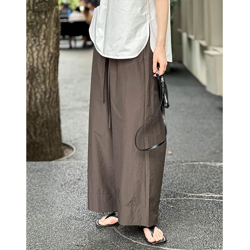 2025 Spring and Summer Loose Wide-leg Pants Retro Straight Casual High-waisted Elastic Trousers
