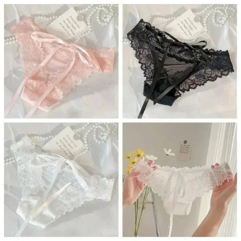 

New Sexy Solid Color Bow Lace Panties Fashion Middle Waist Cotton Comfortable Crotch Briefs Seamless Female Sexy Panties