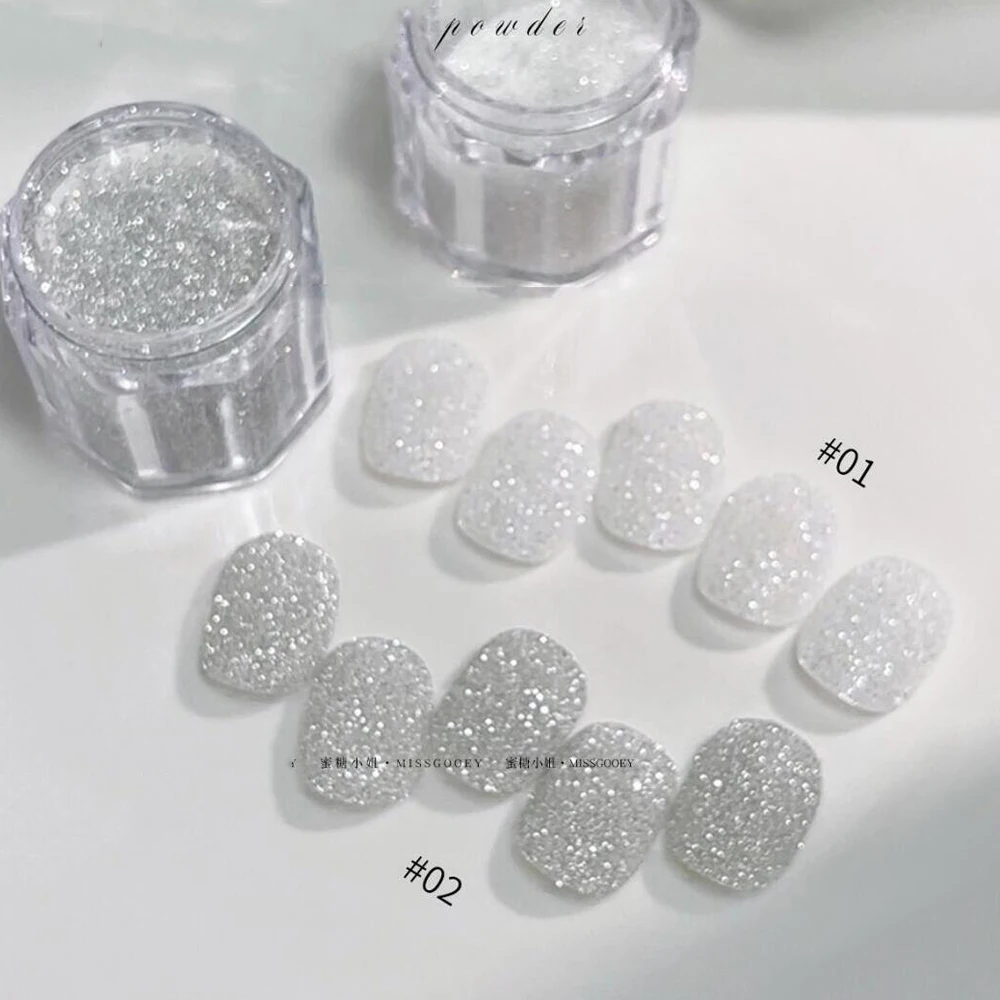 1 Glas Funkelndes Weißes Zucker-Nagelglitzerpulver Winter Silber Reflektierendes Diamant-Candy-Reibepigment DIY Maniküre-Kunst-Dekor – Detail 1