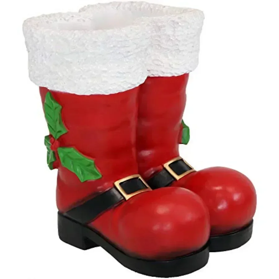 Indoor or outdoor Christmas decoration: Santa boots statue, resin material, red and white color, nostalgic vintage design, 13-i