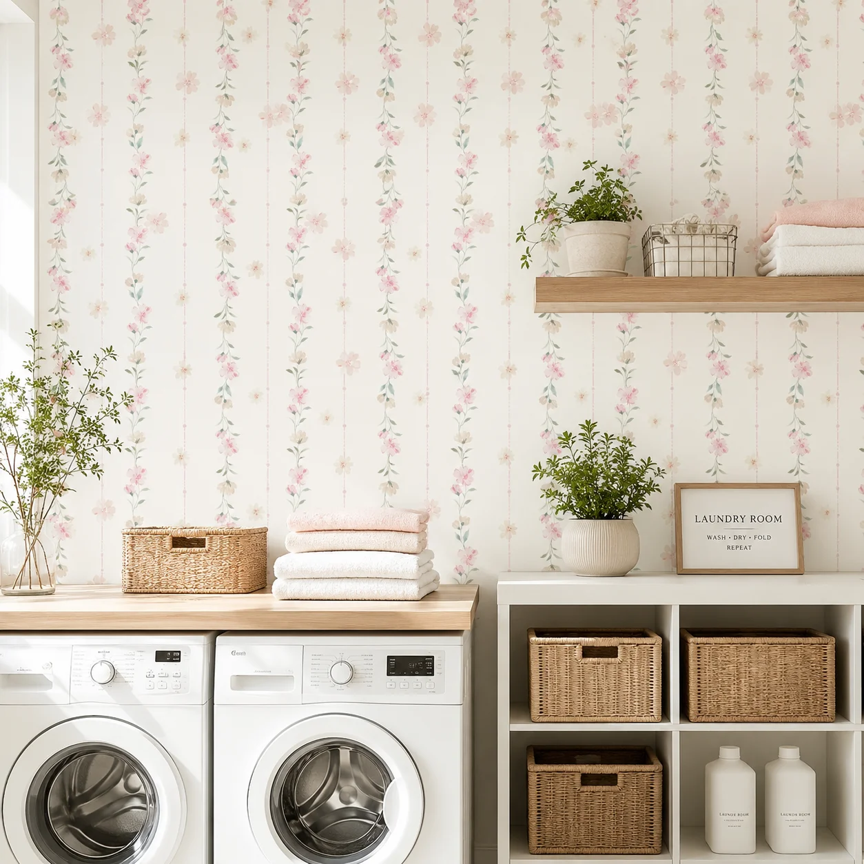 Watercolor Floral Vine Peel and Stick Wallpaper, Removable Waterproof Wall Decor