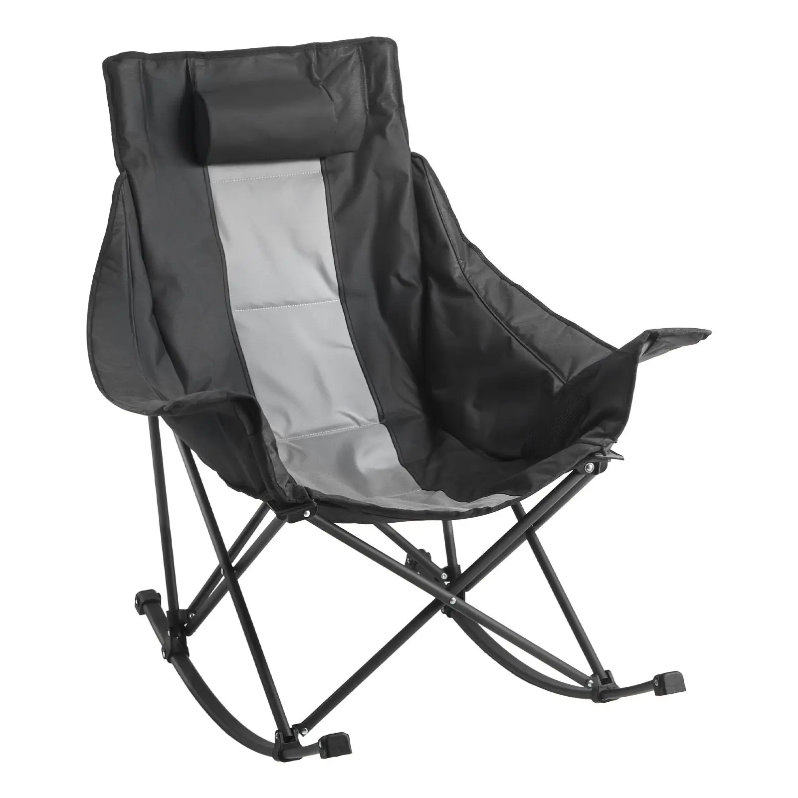 Rocking Camping Chair, Portable Folding Rocker, Heavy-Duty Lawn Chair Recliner with Cupholder & Pocket, Supports 225lbs, Fully P