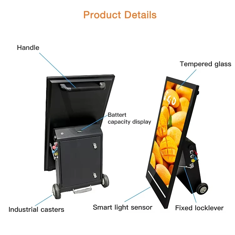 for 55 Inch Portable Digital Signage Battery Powered IP65 Touch Screen Kiosk Android Advertising Player for Cafe Bar Display