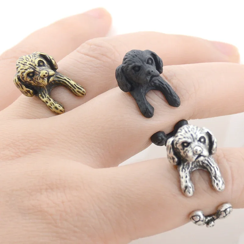 Vintage Silver Color Boho Cute Shih Tzu & Lhasa Apso Dog Puppies Shape Wrap Ring For Women Girl Kids Gift For Pet Lover Jewelry