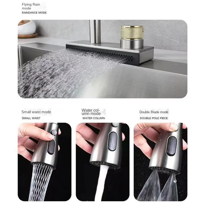 Grifo extraíble de acero inoxidable 304 para cocina, grifería de un solo orificio para lavar platos, mezclador giratorio de agua fría y caliente