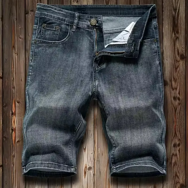 2025 شورت دينم كلاسيكي مستقيم للرجال بطول الركبة سروال رياضي أزرق غير رسمي العلامة التجارية الجديدة خيارات حجم كبير 30-40 #6