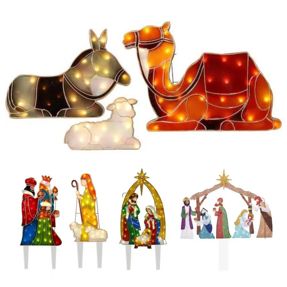 Nativity Scene Acrylic Printed Garden Stake Lighted Holy Family Ground Stake Easy Install Light Up Christmas Stake For Lawn Yard