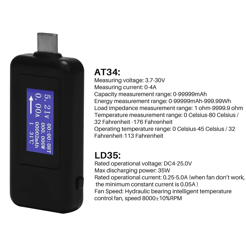 KEWEISI Type-C Usb Meter Tester Power Meter Usb Multimeter Voltage And Current Tester 0-5.1A 4-30V Usb Power Tester Tester Displ