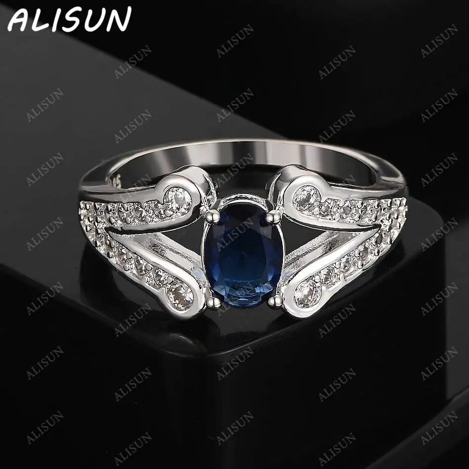 

ALISUN 925 Sterling Silver Blue Zircons Wedding Ring For Women Grace Jewelry Trend Fashionable Birthday Party Gifts